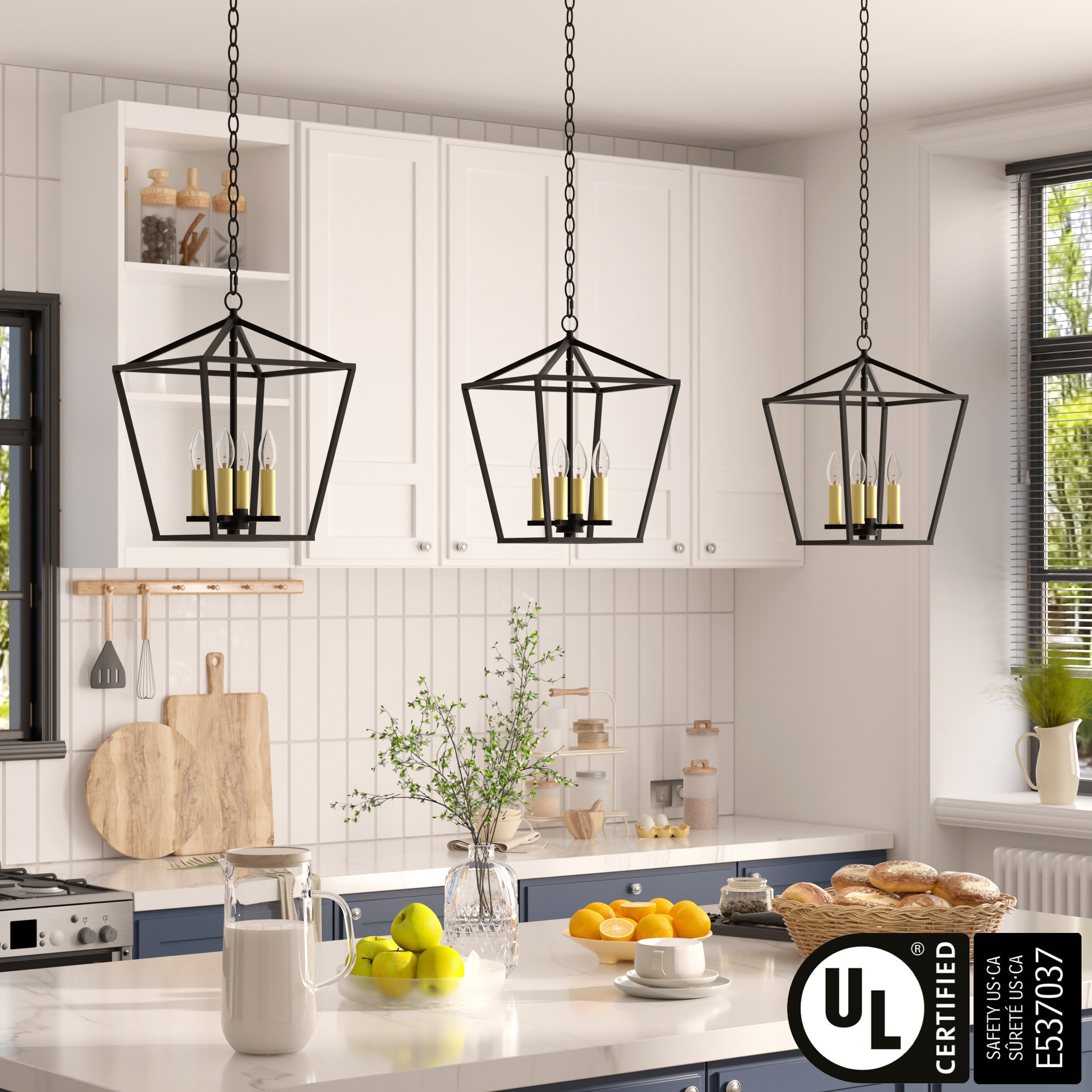 Acroma 4-light Modern Farmhouse Chandelier Lantern Pendant for Kitchen Island - 12 inches