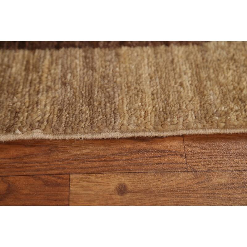 Hand Knotted Oriental 100% Wool Carpet Tribal Geometric Brown Gabbeh (kashkoli) Runner Rug - 10' 9'' X 2' 8''