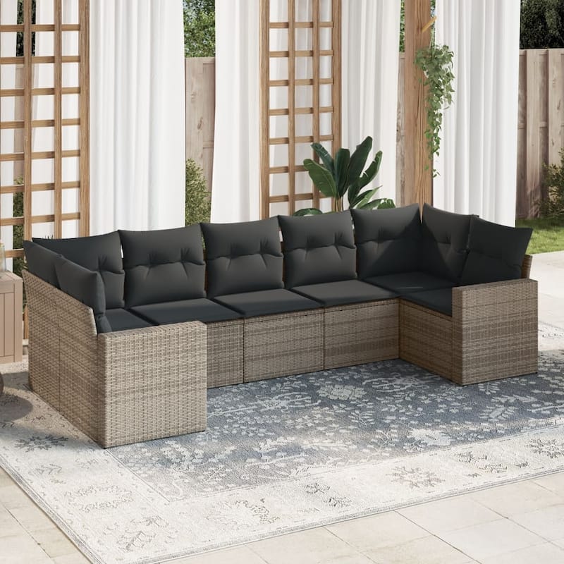 vidaXL Patio Sofa Set with Cushions Outdoor Furniture 7 Piece Poly Rattan - 24.4 x 25.8 x 27.2 - Gray