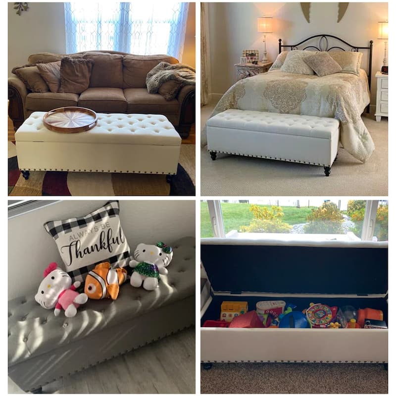 50-inch Button-Tufted Storage Bench Ottoman with Removable Tray for Living Room Bottom rivets design