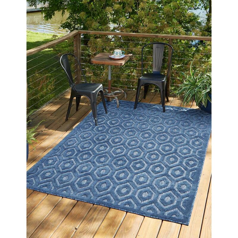 Outdoor Haversham Collection Area Rug - Navy Blue - 5'3"x8'