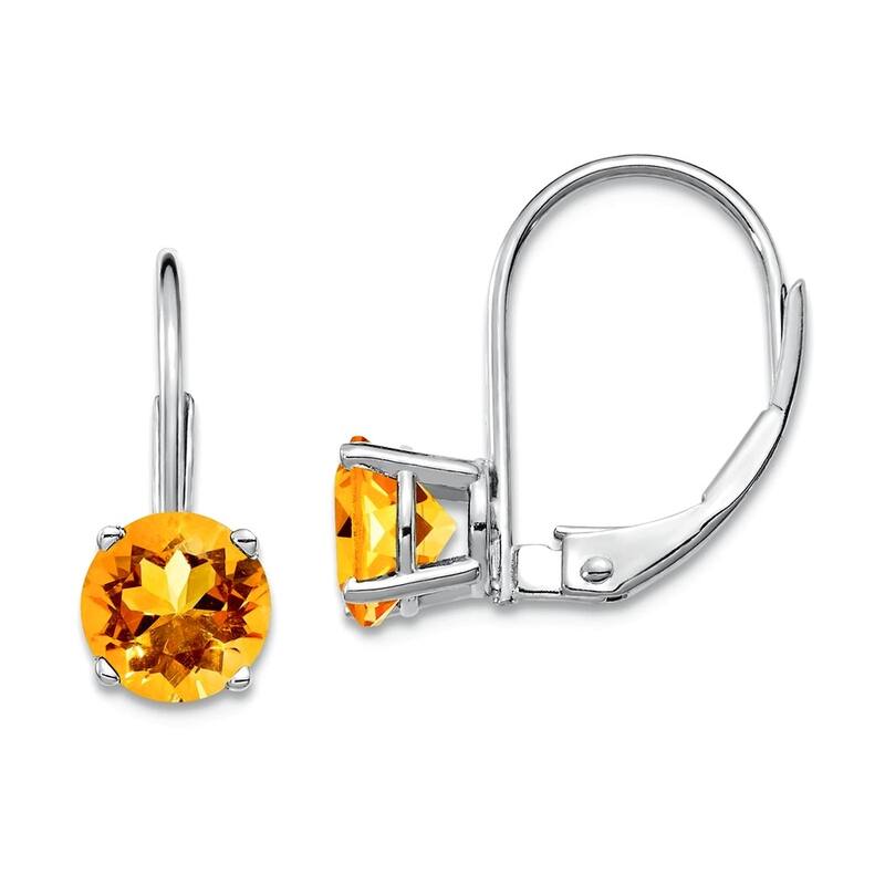Curata 14k White Gold 6mm Round Genuine Gemstone Leverback Earrings - 17x6mm - Citrine