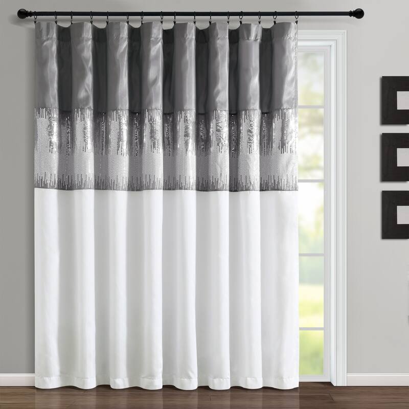 Silver Orchid Page Two-tone Faux Silk Glamorous Sequins Sparkle Single Curtain Panel - 84" x 100" - Gray/White