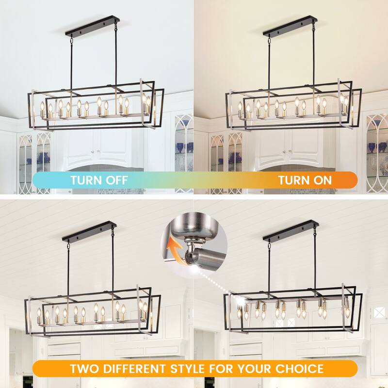 39-Inch Modern Rectangle Chandelier, 12-Light Farmhouse Chandelier for Kitchen Island