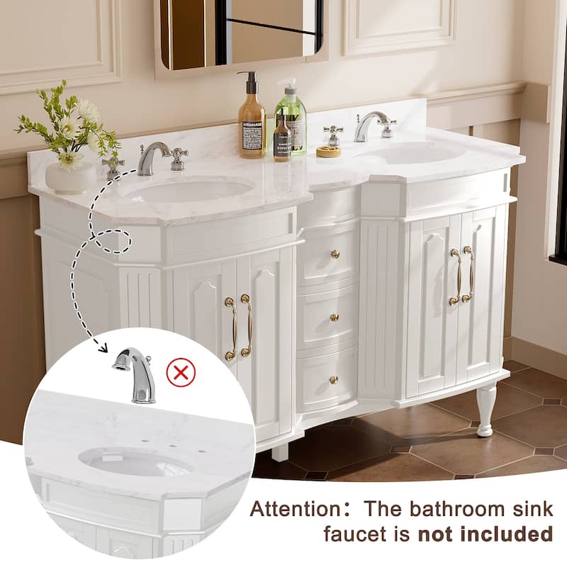 54-Inch European Style Solid Wood Bathroom Vanity with Sink – Elegant Detailing