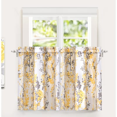 DriftAway Leah Floral Blossom Ink Painting Thermal Room Darkening Kitchen Tier Pair