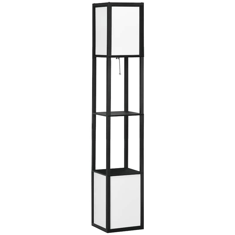 HOMCOM Floor Lamp with Shelves, Dual Light, Modern Tall Standing Lamps, with Fabric Lampshade (Bulb not Included)