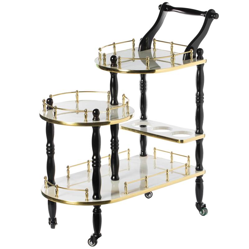 Serving Bar Cart Tea Trolley, 3 Tier Shelves on Rolling Wheels, Mobile Liquor Bar for Wine Beverage Dinner Party