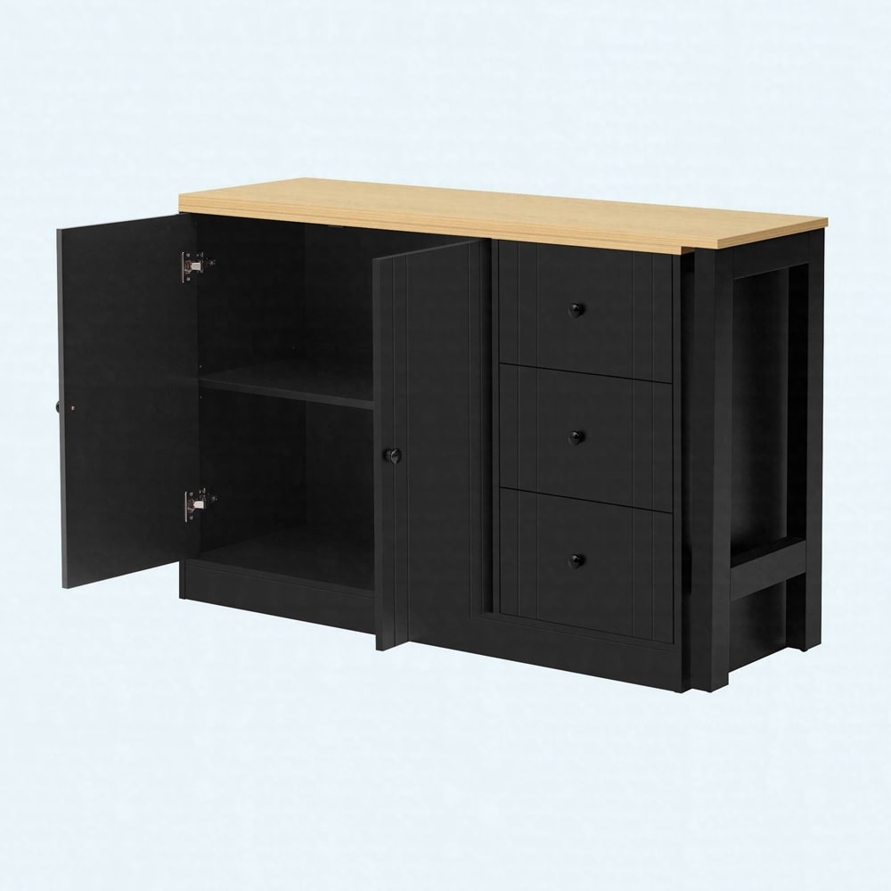 89.7" Wooden Sideboard with Extendable Table - Multifunctional Storage Cabinet with 2 Doors and 3 Drawers