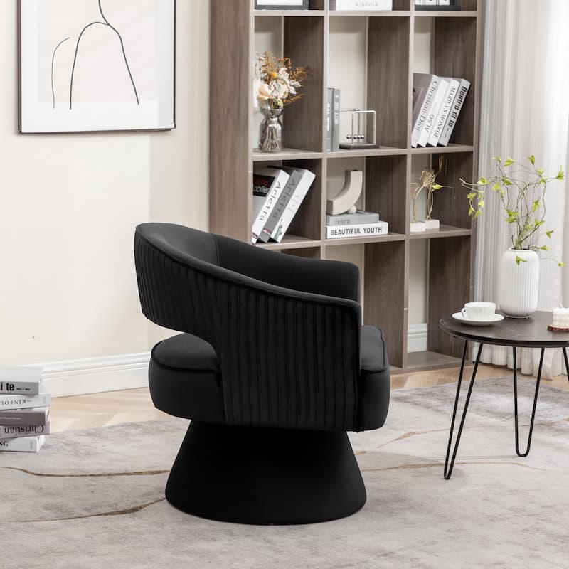 SEYNAR Modren Velvet Living Room Swivel Arm Barrel Chair with Tufted Back