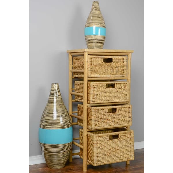 Shop Open Sided Bamboo Storage Cabinet W 4 Hyacinth Baskets