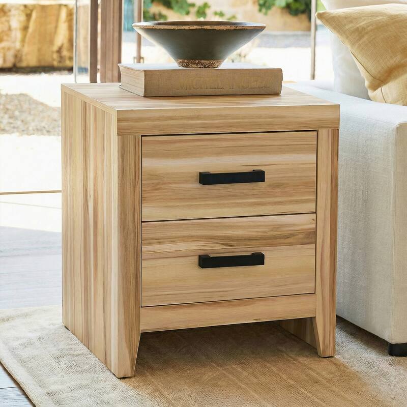 WAMPAT Farmhouse Nightstand with Dual Drawers - Rustic Brown