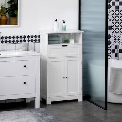 kleankin Bathroom Storage Cabinet Freestanding Bathroom Storage Organizer with Drawer and Adjustable Shelf , White - N/A