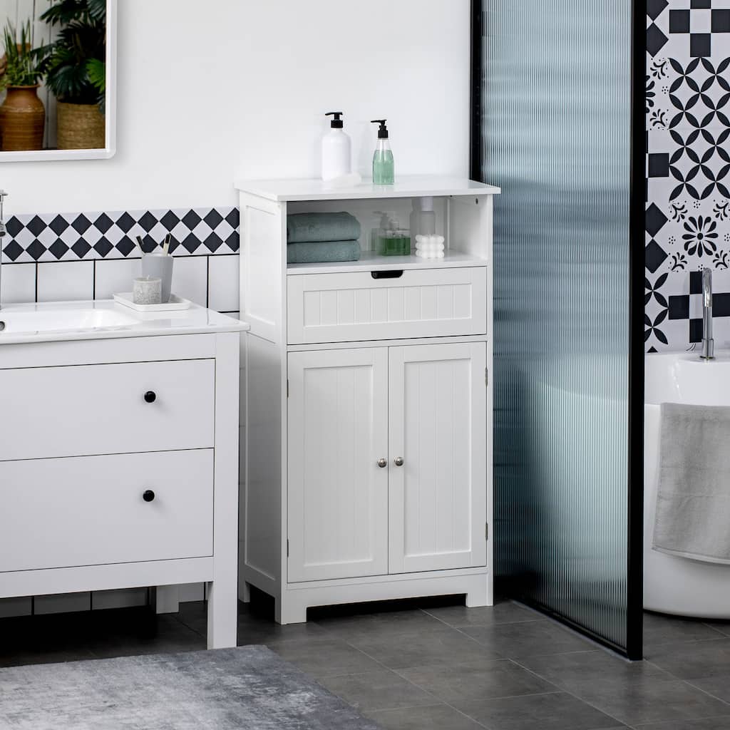 kleankin Bathroom Storage Cabinet Freestanding Bathroom Storage Organizer with Drawer and Adjustable Shelf , White - N/A