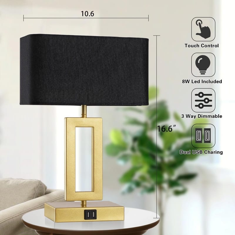 Table Lamps Set of 2 with Dual USB Ports,3-Way Dimmable Touch - 6.5"D x 10.6"W x 17"H