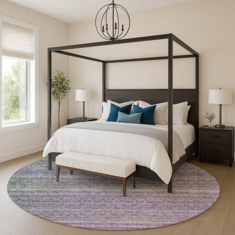 Premium Washable Super Soft Boho Stripes Mayfield Rug - Purple - 8' x 8'