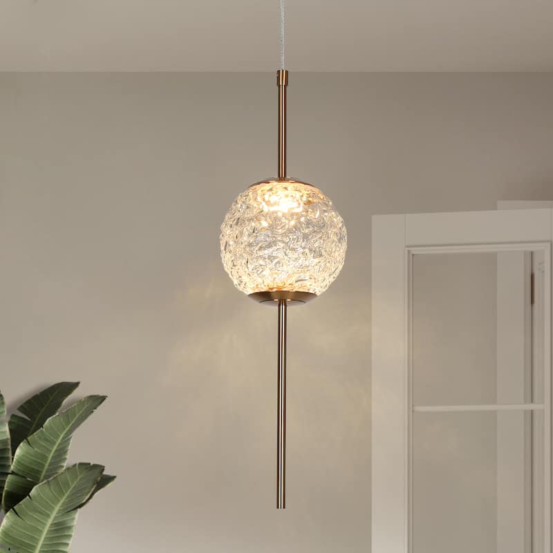 Modern Glam LED 1-Light Gold Pendant Light for Kitchen Island Dining Room - D4.5" x H75.5" Max