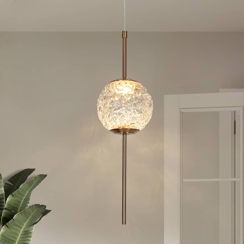 Modern Glam LED 1-Light Gold Pendant Light for Kitchen Island Dining Room - D4.5" x H75.5" Max