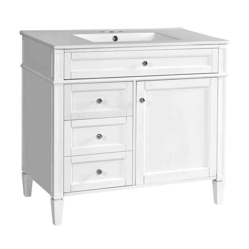 36'' Bathroom Storage Vanity Cabinet with Single Ceramic Sink, Drawers