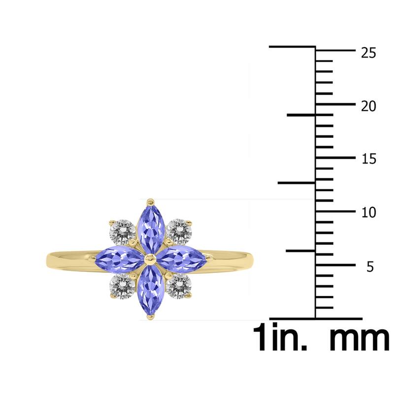 Marquee Jewels 3/4 Carat TW Tanzanite and Diamond Flower Ring in 10K Yellow Gold