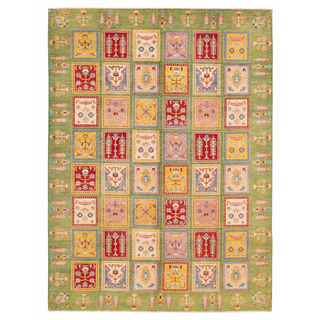 ECARPETGALLERY Hand-knotted Uzbek Ghazni Lime Green Wool Rug - 8'5 x 11'4