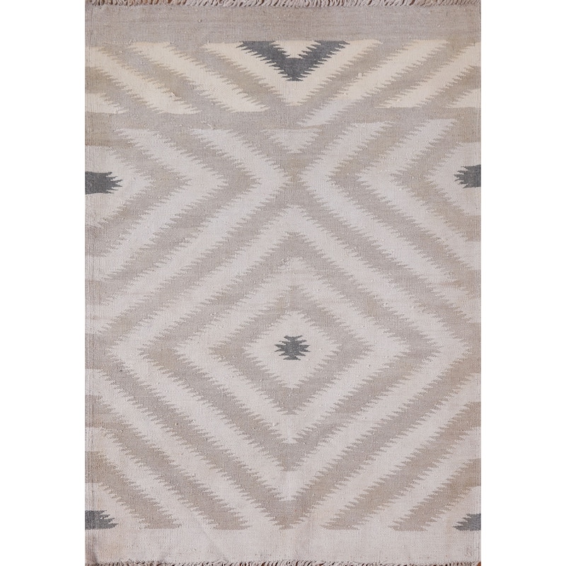 Geometric Kilim Area Rug Flatweave Accent Wool Carpet - 3'4"x 4'10"