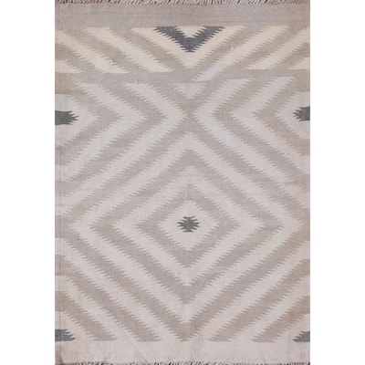 Geometric Kilim Area Rug Flatweave Accent Wool Carpet - 3'4"x 4'10"