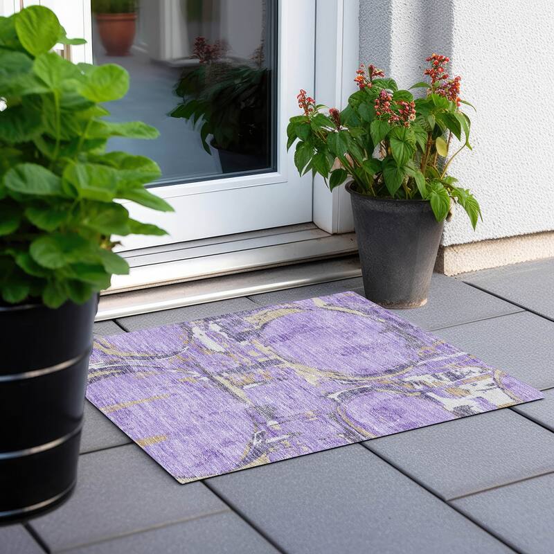 Machine Washable Indoor/ Outdoor Chantille Contemporary Rug - Lavender - 1'8" x 2'6"