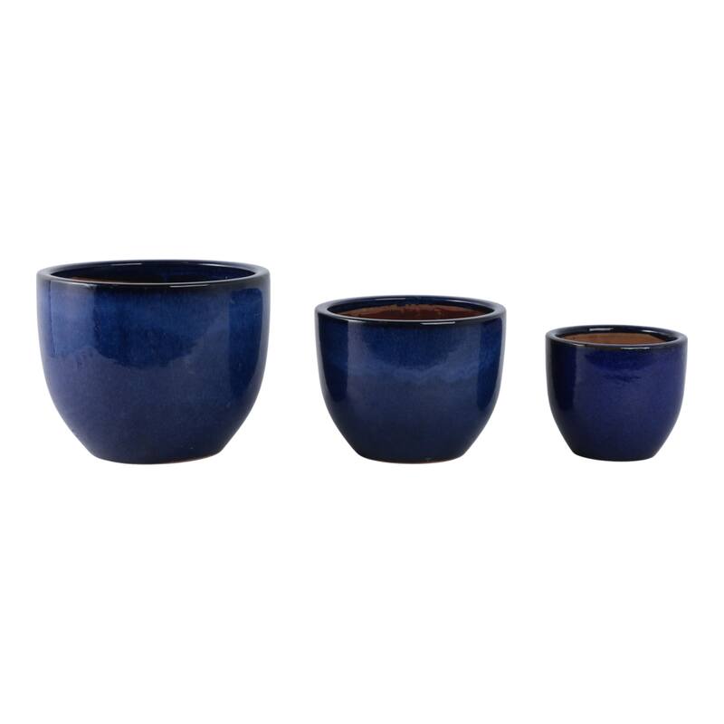 Round Ceramic Planters with Smooth Textured Design (Set of 3) - 11" x 11" x 9"
