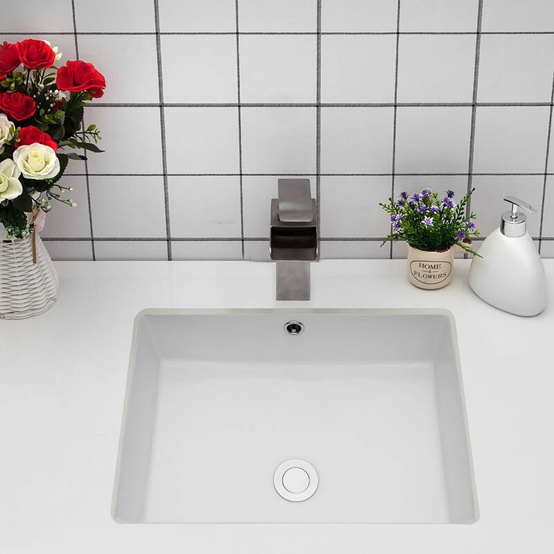 White Ceramic Handmade Rectangular Undermount Bathroom Sink