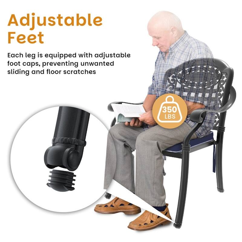 4-Piece Black Stackable Aluminum Patio Chairs with Cushions