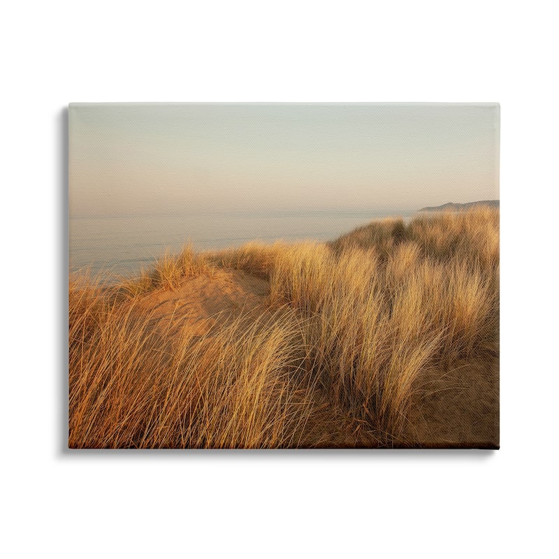 Stupell Ocean Cliff Sunset Sun Bleached Grass Seaside Photography Canvas Wall Art - Yellow - 30 x 24