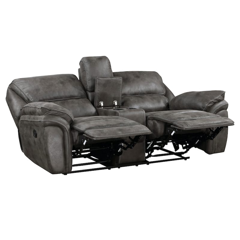 Tony 80 Inch Dual Manual Recliner Loveseat, Console, Cupholders, Gray