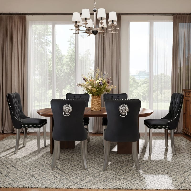 High-end Tufted Velvet Upholstered Nailhead Dining Chair Set of 4