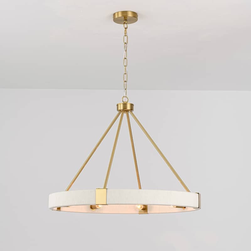 8-Light 27" W Modern Boho Beige Round Wagon-wheel Hand-Woven Cotton Chandelier - 27.6 in. W x 21.3 in. H x 27.6 in. D