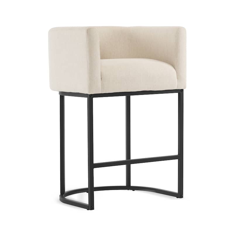 26 in. Counter Height Low Back Bar Stool with Metal Frame Modern Barrel Fabric Bar Stool for Kitchen Island