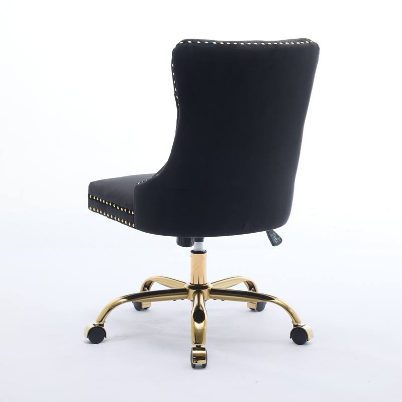 GDF Studio - Velvet Tufted Upholstered Home Office Chair with Golden Metal Base with Swivel Adjustment and Elegant Button Back