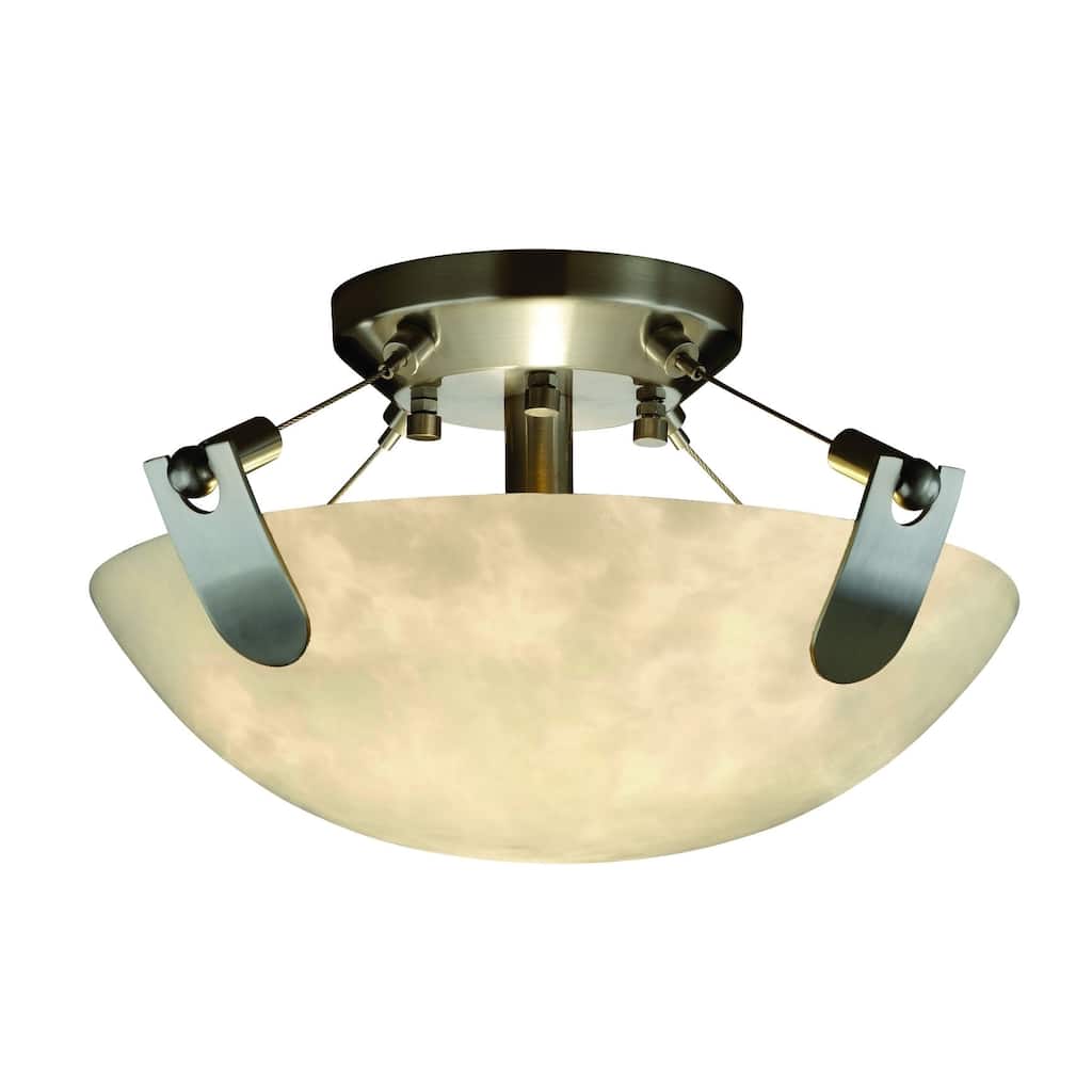 Justice Design Clouds U-Clips 2-light Brushed Nickel Round Bowl Semi-flush