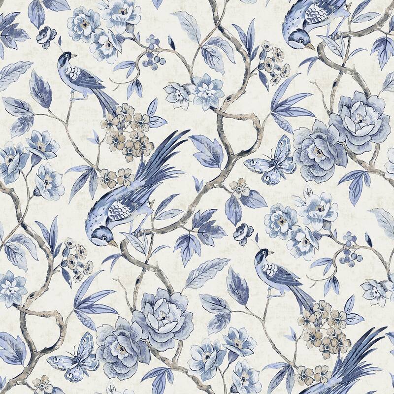 NuWallpaper Waverly Aviary Garden Blue Peel and Stick Wallpaper - N/A