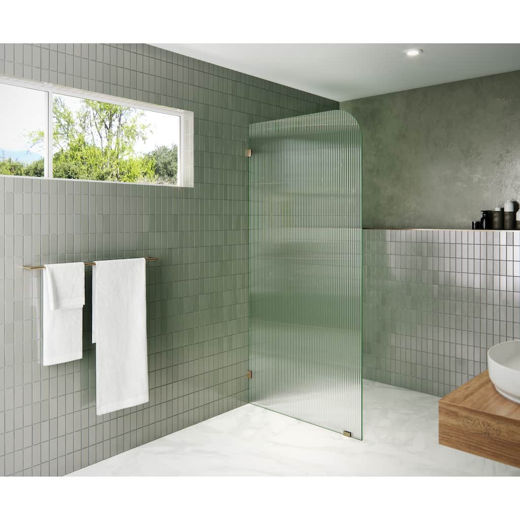 Glass Warehouse 34" x 78" Frameless Shower Door - Single Fixed Panel Fluted Frosted Radius