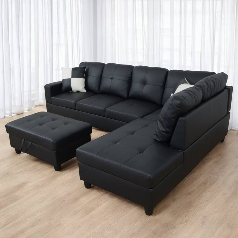KISRAIS 103" Wide 3-Piece Vegan Leather Sectional Sofa Set - 103.5"W*74.5"D*35"H