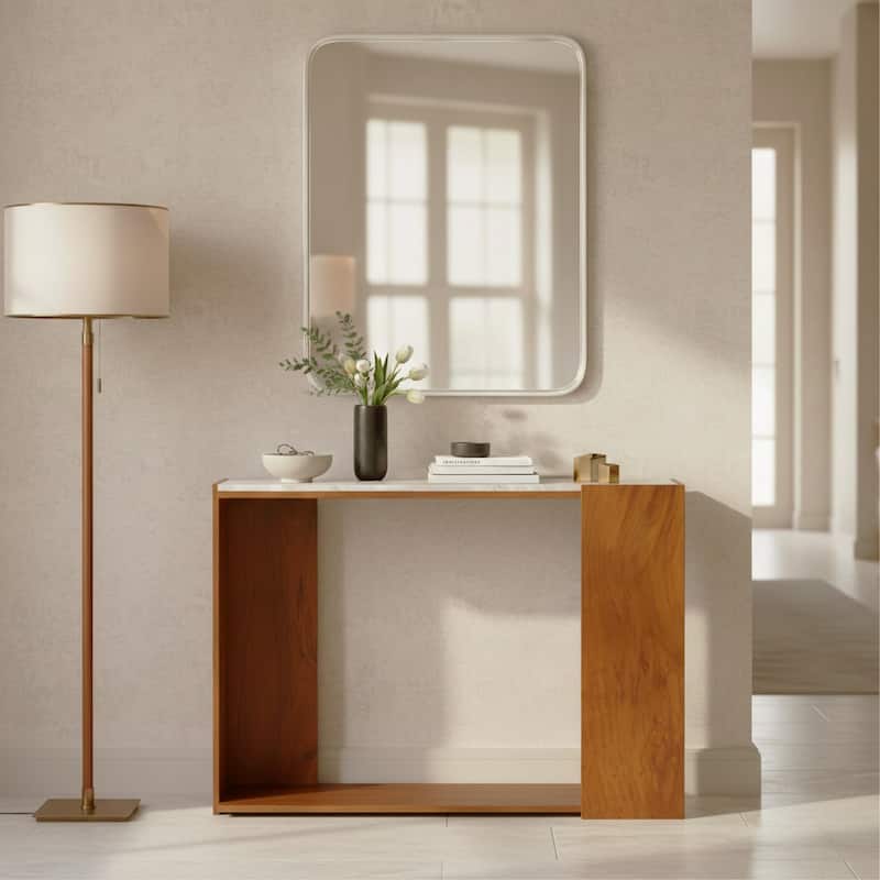 Wood Base Console Table Marble Top Modern Accent Furniture - 31" Ivory - 42.0"