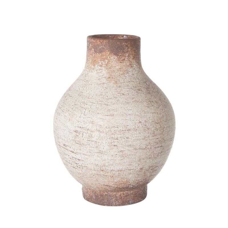 8" Ivory And Brown Round Ceramic Table Vase - 11.80