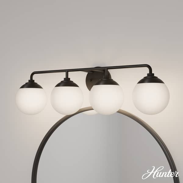 slide 2 of 14, Hunter Hepburn 4-Light Bathroom Vanity Wall Light - Damp Rated - Vintage, Mid-Century Matte Black