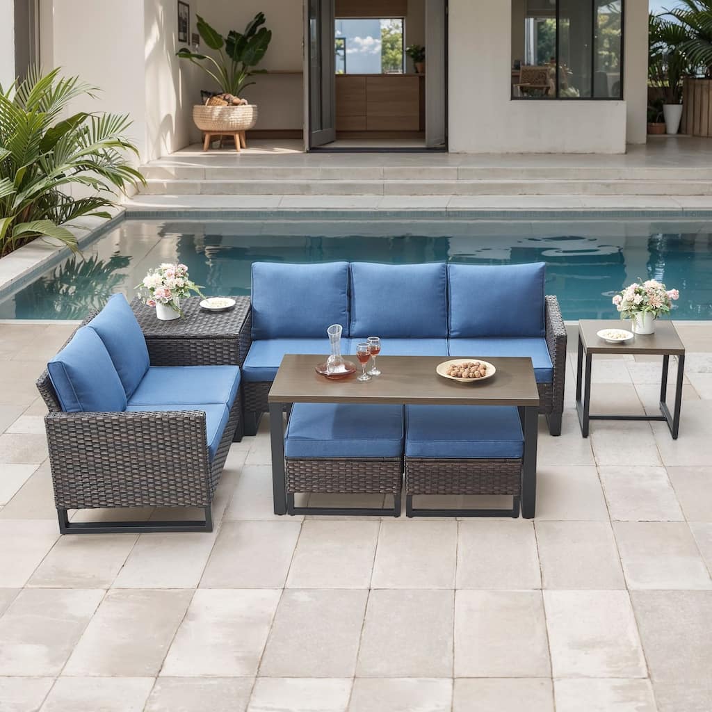 Gymojoy 5 Person All-Weather Wicker Outdoor Conversation Set Seating Group With Side Table And Ottomans