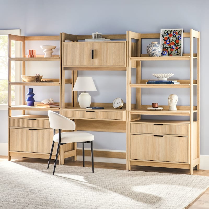 Walker Edison Hutch Desk with 2 Wide Bookcases