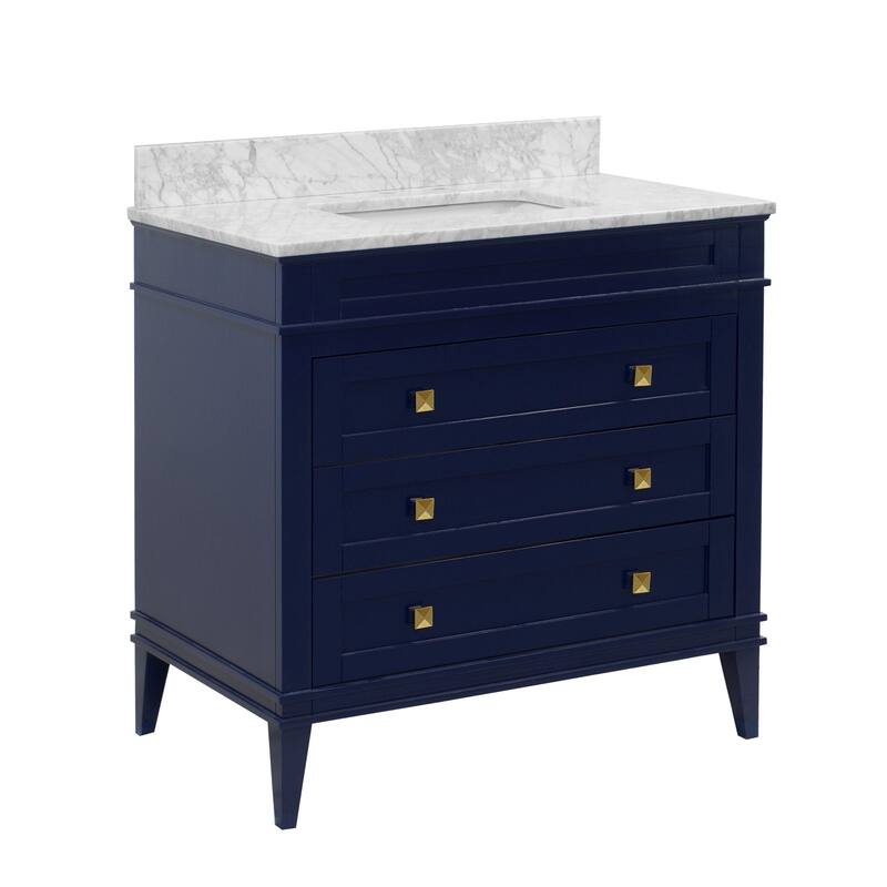 KitchenBathCollection Eleanor 36" Bathroom Vanity with Carrara Marble Top