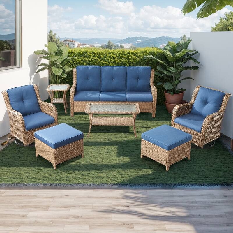Gymojoy 7 Piece Outdoor Sofa Swivel Rocker Chairs Set - Yellow - Blue