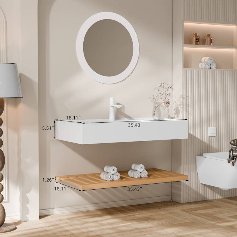 Modland Wall-Mounted Floating 30/36/48 inch Bathroom Vanity with Sink & Striped Shelves Layer