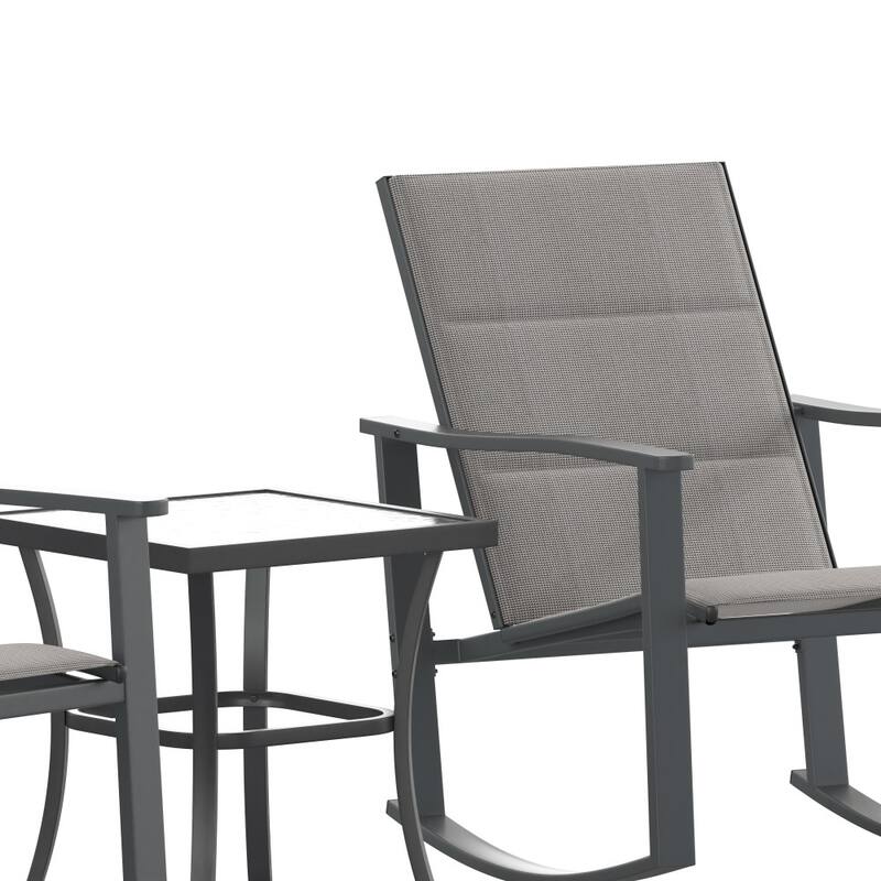 3 Piece All-Weather Rocking Chairs and Glass Top Table Bistro Set